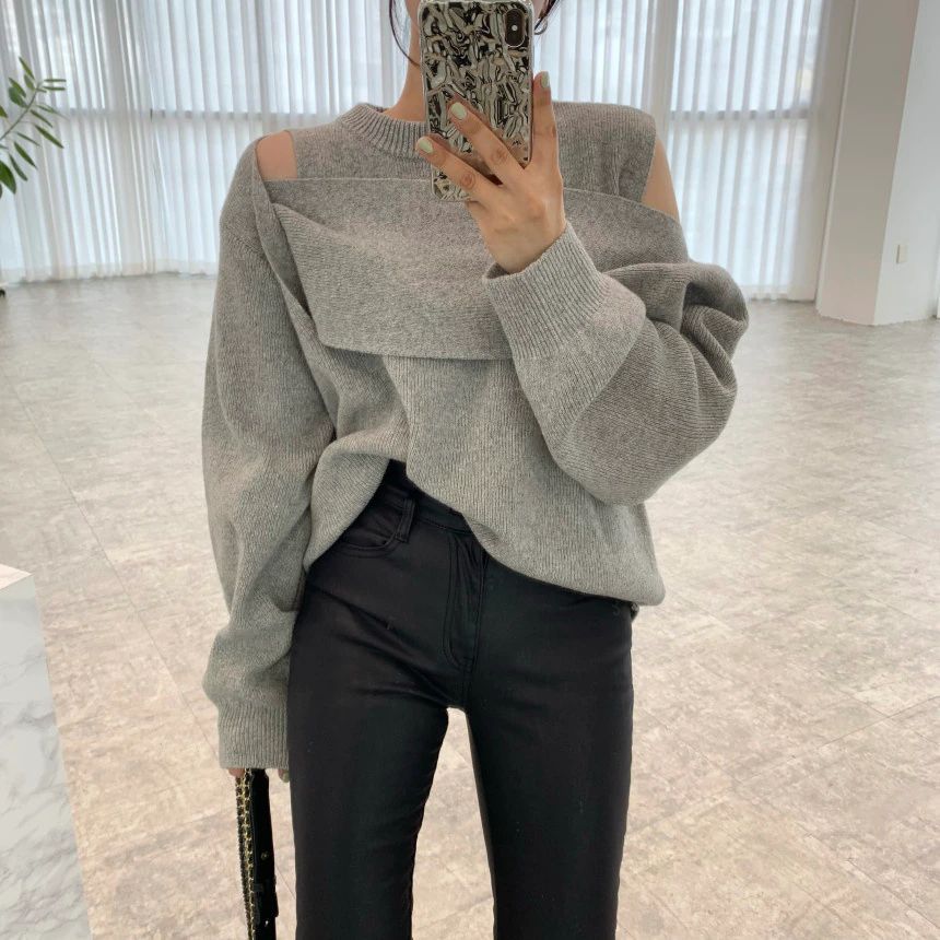 StrickSinn® - Gray plain sweater with long sleeves