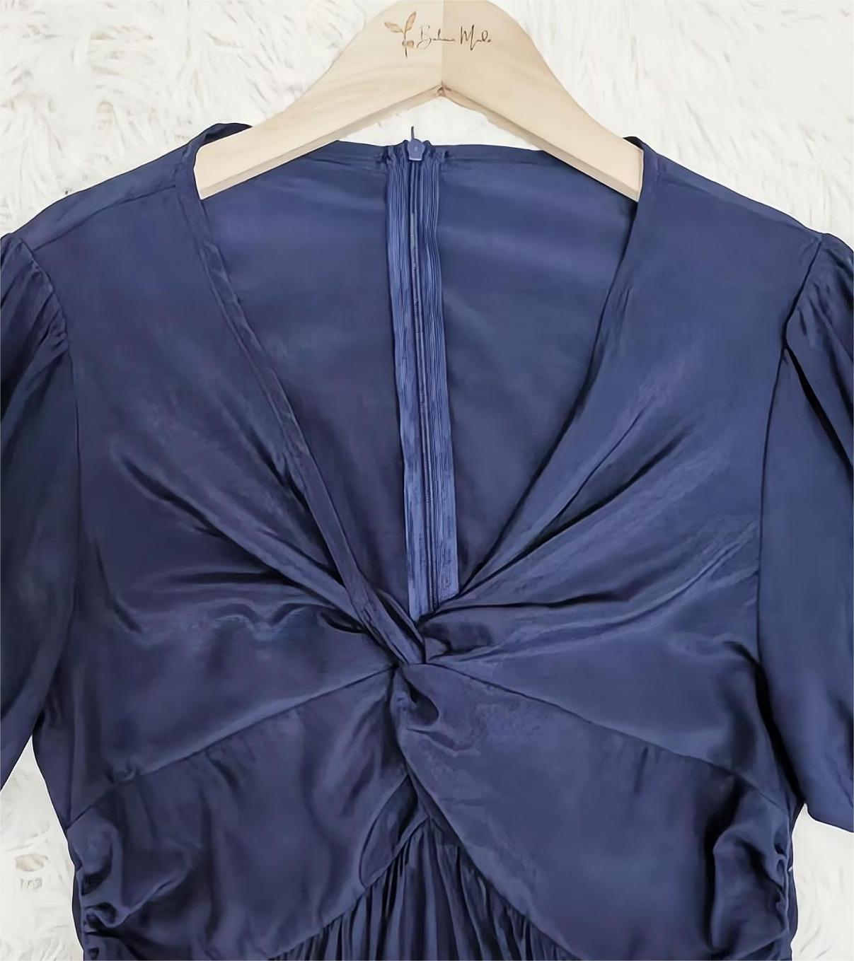 SpringStil® - Navy blue solid color midi dress with short sleeves