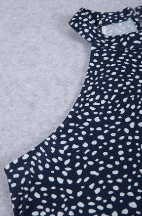 PureWear® - Ärmelloses weißes gepunktetes blaues Minikleid