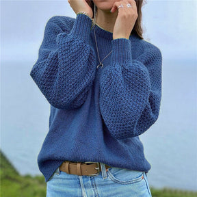Even&Vil® - Wunderschöner einfarbiger blauer Pullover mit Ballonärmeln