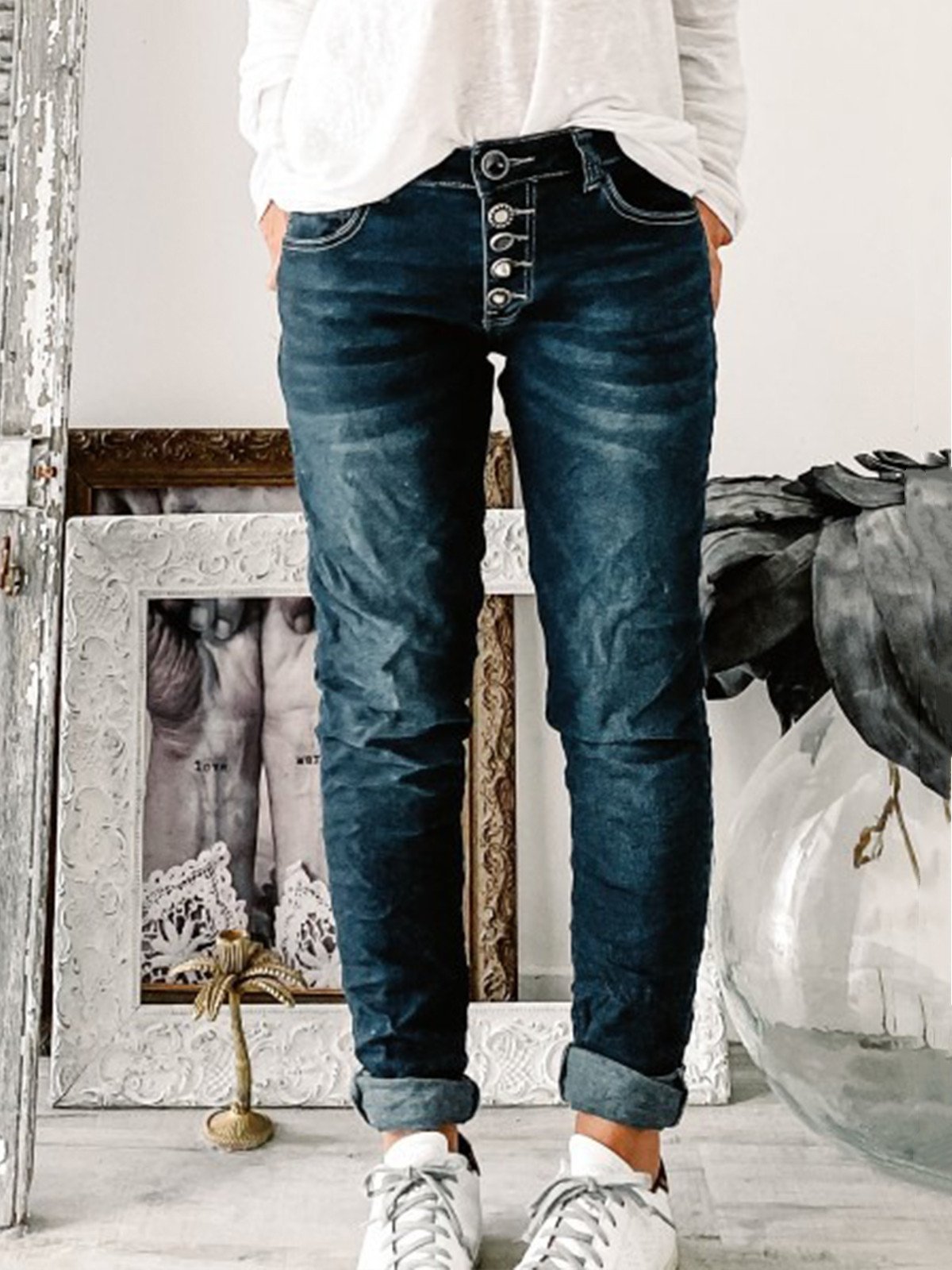 BMC® - Casual byxor med knappar i denim